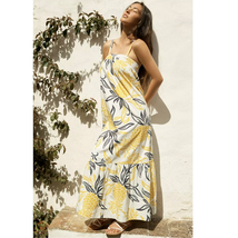 New Anthropologie Floral Flounced Maxi Dress $188 Yellow SMALL - £62.28 GBP