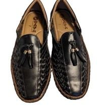 Desi Hangover Mens Tassel Black Leather Woven Handmade Huarache Loafers Size 7 - £33.23 GBP