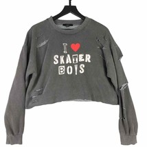 Forever 21  I Love Skater Boys Cropped Sweatshirt Women&#39;s L Gray Graphic Casual - £17.40 GBP