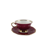 Karolina Coffee Tea Cup and Saucer Burgundy Gold Bone China Made In Poland - $241.39 MXN