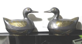 Pair of Vintage Brass &amp; Pewter Duck Figure Trinket Box - £55.69 GBP