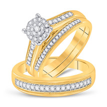 10kt Yellow Gold His Hers Diamond Cluster Matching Bridal Wedding Ring Set - £895.17 GBP