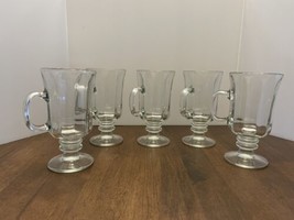 Irish Coffee Mugs Libbey Set of 5 Pedestal 8 oz Clear Glass Footed 5.75 inch Vtg - £18.20 GBP
