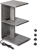 Zgren End Table With Charging Station, Narrow Side Tables For Small Spaces, Grey - £52.53 GBP