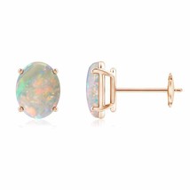 ANGARA Natural Opal Oval Solitaire Stud Earrings in 14k Solid Gold (AAAA, 8x6mm) - £416.43 GBP