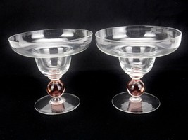 Set of 2 Vintage Margarita Coupe Glasses, Pink Ball Stem, Clear Disc Base, Chips - £15.49 GBP