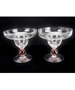 Set of 2 Vintage Margarita Coupe Glasses, Pink Ball Stem, Clear Disc Bas... - £15.37 GBP