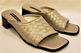 Sesto Meucci Slides Sandals Size-9M Gold Woven Leather Made in Italy - $29.98