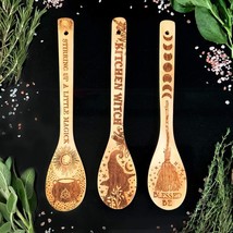 3 Large witchy wooden spoons for Christmas, laser engraved bamboo spatulas - £15.83 GBP