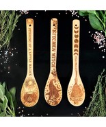 3 Large witchy wooden spoons for Christmas, laser engraved bamboo spatulas - $19.98