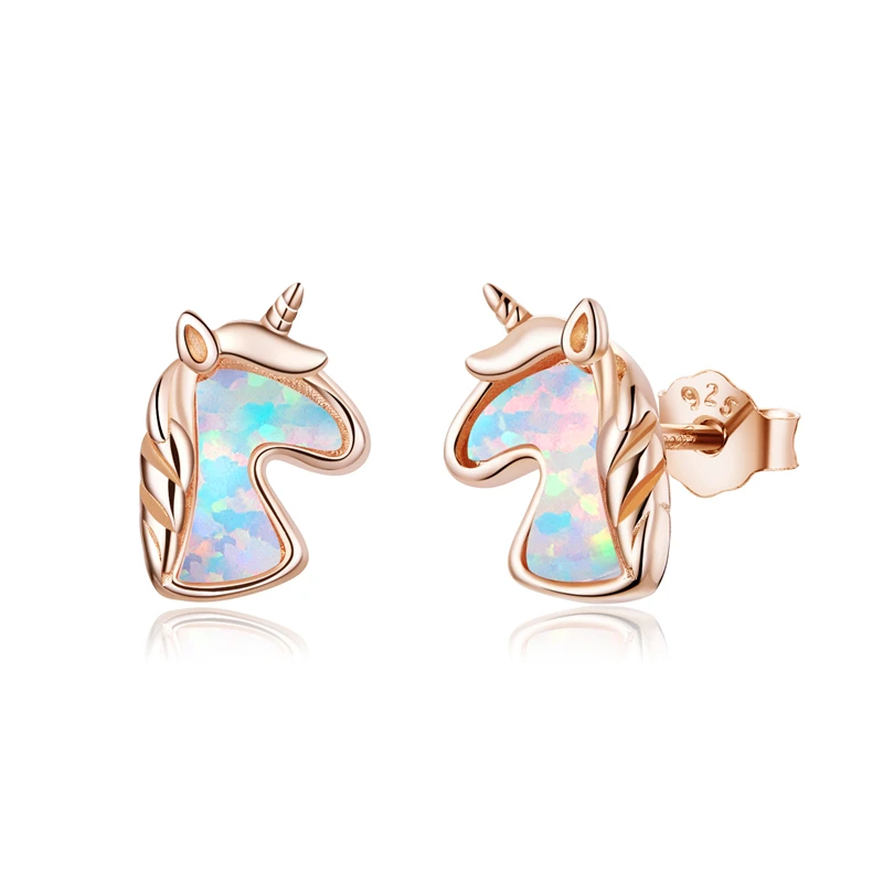925 Sterling Silver Opal Stud Earrings Cat Unicorn Heart Blue Opal Earrings For  - £24.05 GBP