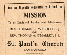 Vtg 1907 San Francisco California Ca San Pablo Iglesia Publicidad Handbill - £21.25 GBP