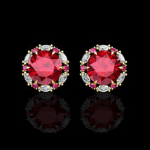 2.00CT Red Ruby Halo Marquise Created Diamond Stud Earrings 14k Yellow Gold - £137.55 GBP