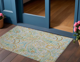 2&#39; X 3&#39; Gray and Gold Paisley Washable Non Skid Indoor Outdoor Area Rug - $1,136.07 MXN