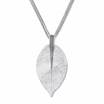 PalmBeach Jewelry Silvertone Leaf Drop Necklace, 26 inch chain, plus 2 inch exte - £18.14 GBP