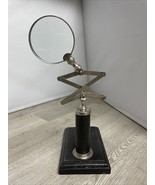 Vintage Magnifier Brass 3” Magnifying Glass on Wooden Style Desktop Stan... - $27.12 CAD