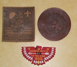 Vtg Bsa Boy Scout Jamboree Leather Patch Badge Valley Forge 1957CHEERFUL Service - £26.32 GBP