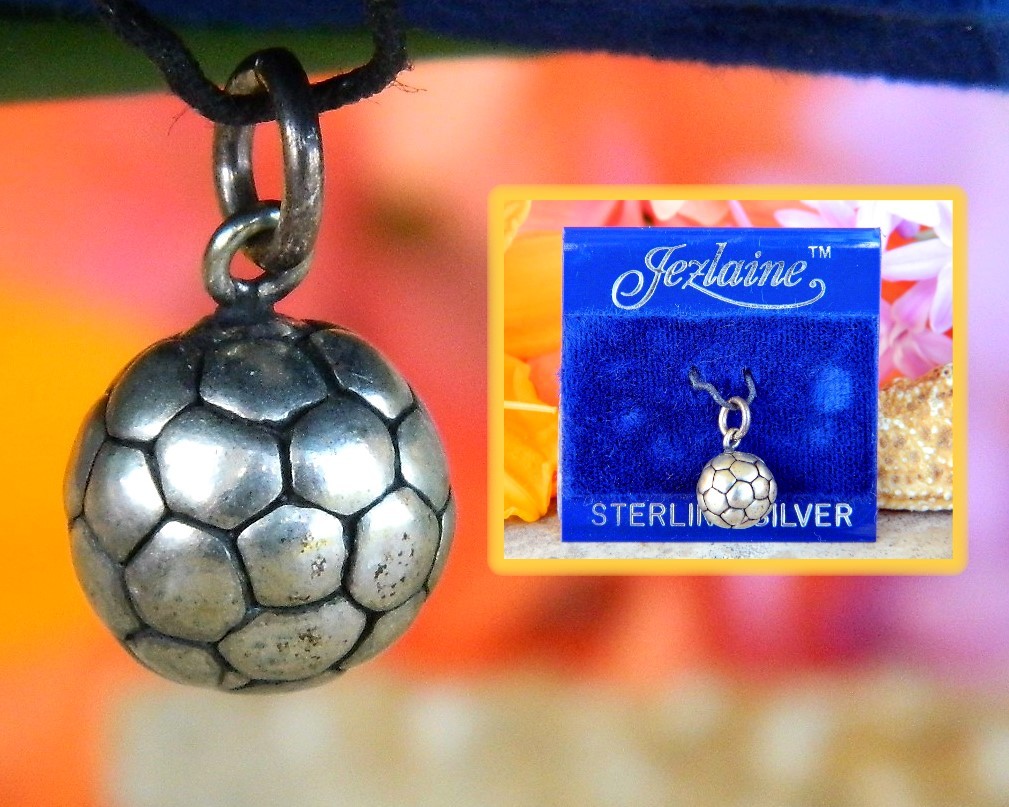 Primary image for Vintage Soccer Ball Bracelet Charm Pendant Sterling Silver Jezlaine