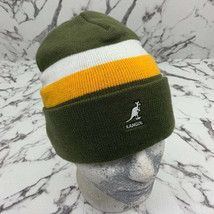 Kangol Olive Green | White | Yellow Dual Stripe Beanie NWT - £53.22 GBP