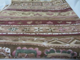 Vintage Country Tan Mauve Green Hearts &amp; Flowers Cotton Fabric 2 1/2 Yards - £9.74 GBP