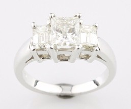 2.07 carat Princess Cut Diamond 18k White Gold 3-Stone Engagement Ring Size 5.5 - £3,535.77 GBP