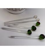 Set Vintage Hand Blown Glass Olive Martini Swizzle Sticks Mid Century Ba... - $28.08