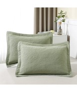 100 Cotton Quilted Pillow Sham Floral Printed Pillow Cover Sage Green, S... - $49.99