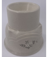 Pfaltzgraff Heirloom Candle Holder  White &amp; Gray Flowers Scalloped Gray ... - £7.78 GBP