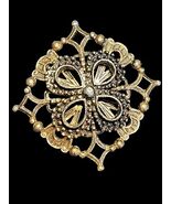 Vintage Antiqued Gold Tone HEDY Snowflake Design Brooch Pin - $455.85 MXN