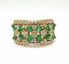 14k Yellow Gold Plated Silver 2.00Ct Simulated Emerald Cluster Ring Band - £85.43 GBP