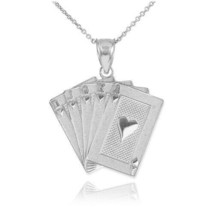 Sterling Silver Royal Flush Hearts A K Q J 10 Poker Cards Pendant Necklace - £26.74 GBP+