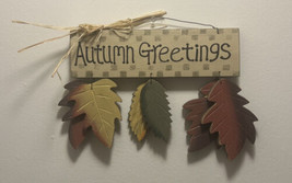 Festive “Autumn Greetings” Wire Hang Wood Sign w/Colorful Hanging Wooden Leaves - £16.39 GBP