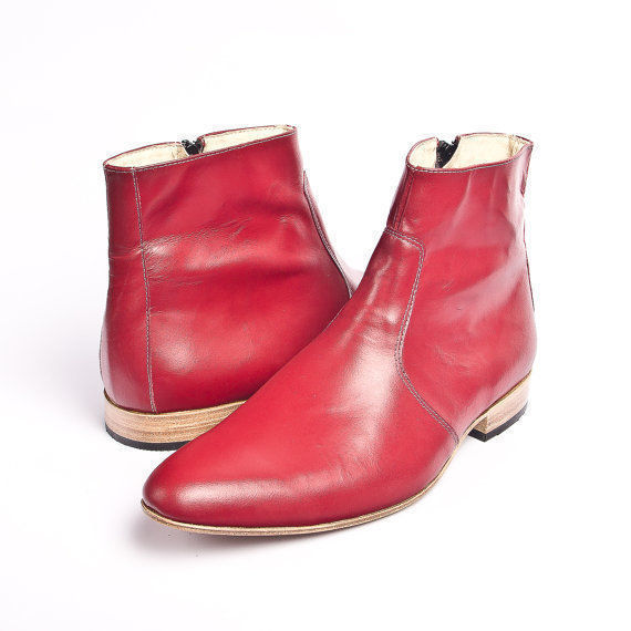 New Handmade Mens Red Beetle Ankle Boots Men Chelsea Side zipper Leather Boots