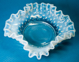 Fenton Art Glass Opalescent Blue Hobnail Candy Bon Bon Dish Ruffled Edge - £7.86 GBP