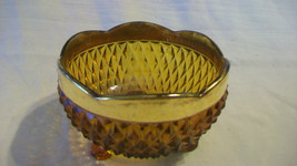 BROWN GLASS BOWL WITH SCALLOPED EDGES, TRIANGULAR PATTERN WITH GOLD EDGES - £39.50 GBP