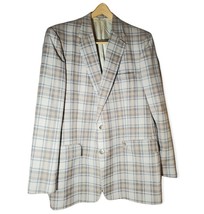 1976-1994 Botany 500 Light Brown Plaid Polyester Two Button Sport Coat Size: 44R - £37.44 GBP