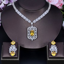 Elegant Princess Green Cubic Zirconia Crystal Square Dangle Earrings Necklace Pa - £58.54 GBP