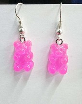 pink gummy bear earrings, acrylic earrings, plastic charms, handmade  jewelry - £3.08 GBP