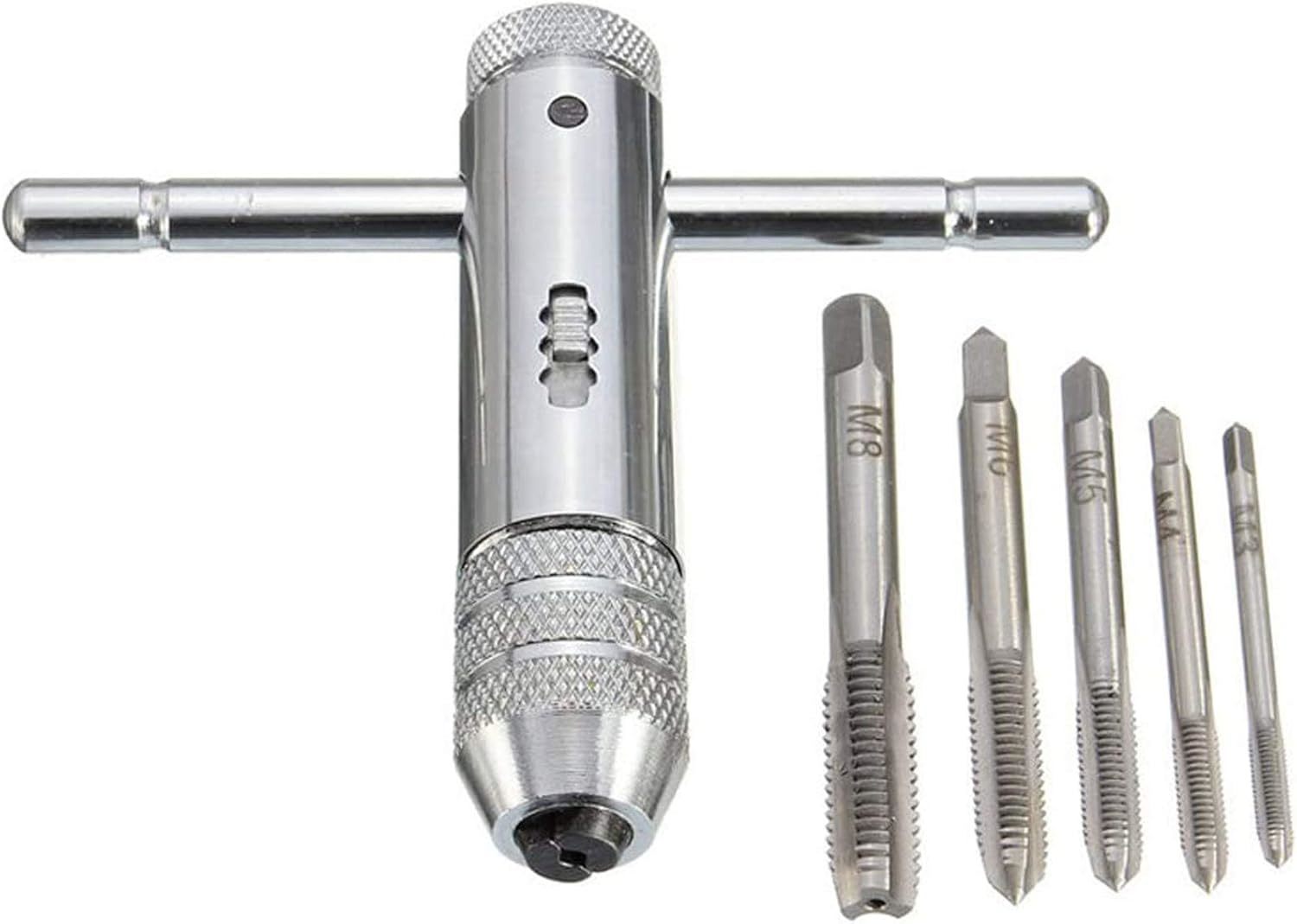 Rocaris Adjustable T-Handle Ratchet Tap Holder Wrench + 5Pcs M3-M8 Machi... - $29.94