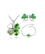 Green crystal shamrock necklace bracelet set - $301.58 MXN