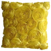 Ribbon Yellow Rose Flower 16x16 Art Silk Yellow Throw Pillows Cover, Sun Blooms - £34.25 GBP+