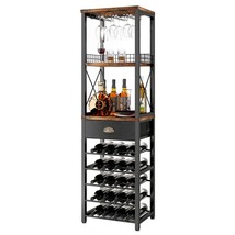 Wine Rack Freestanding Floor, Bar Cabinet For Liquor And Glasses, 4-Tier Bar Cab - £116.69 GBP