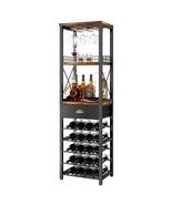 Wine Rack Freestanding Floor, Bar Cabinet For Liquor And Glasses, 4-Tier... - £114.33 GBP