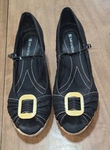 NATURALIZER Women&#39;s BASHFUL Black Fabric Peep Toe Espadrille Wedge Shoes... - $15.83