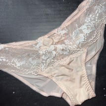 Victoria&#39;s Secret M Panty Cheekini Nude Pink White Lace Desire - £31.27 GBP