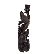 Carved Wooden Bird Figurine Statue Magpie Flat Top Brown Home Decor Vintage - £27.19 GBP