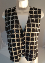 Vintage 90s Theo Sequin Vest Medium Womens Beaded Embellished Plaid Christmas - £21.65 GBP