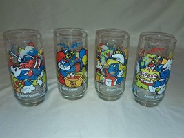 4 Smurf 1983 Hardees Drinking Glasses Peyo - $24.00