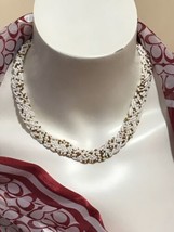 Vintage Multi-Strand WOVEN Design WHITE Glass Seed Necklace 16” - £11.98 GBP