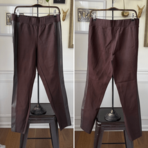 H by Halston Brown Ponte Pull On Pants Faux Leather Tuxedo Stripe 10 - $508.89 MXN